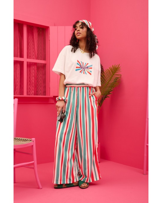 Petit Boutik Lora Red & Green Stripes Παντελόνι