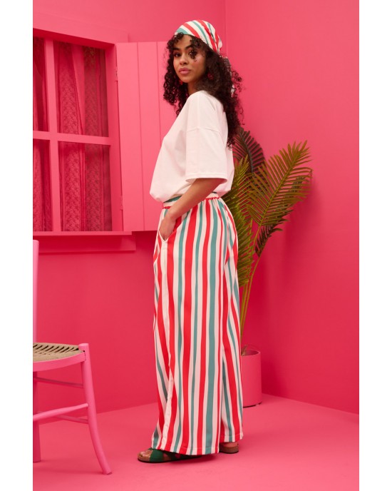 Petit Boutik Lora Red & Green Stripes Παντελόνι