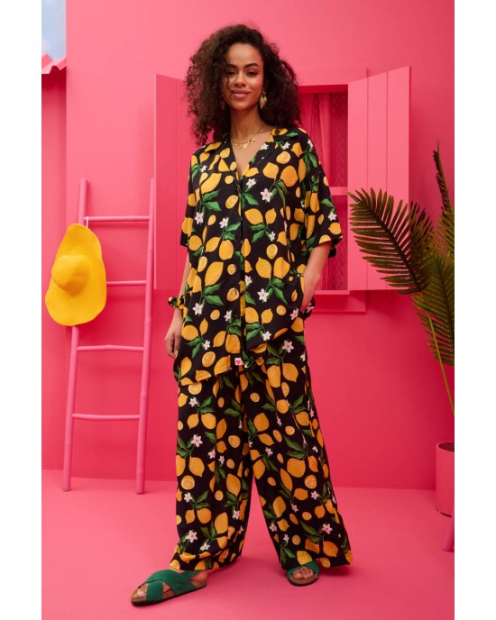 Petit Boutik Maya Black Lemons Oversized Πουκάμισο
