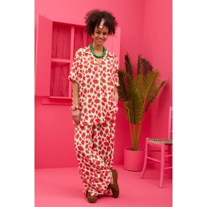 Petit Boutik Maya White Strawberries Oversized Πουκάμισο