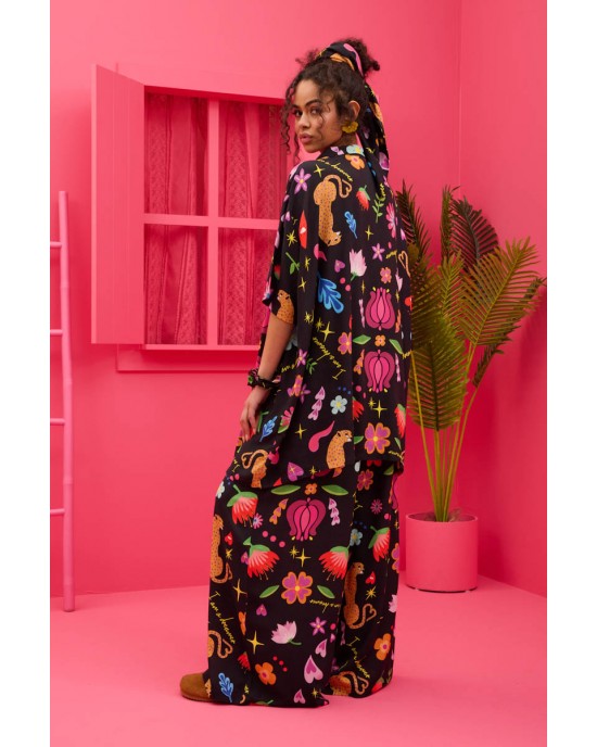 Petit Boutik Maya Black Mexican Leopard Oversized Πουκάμισο