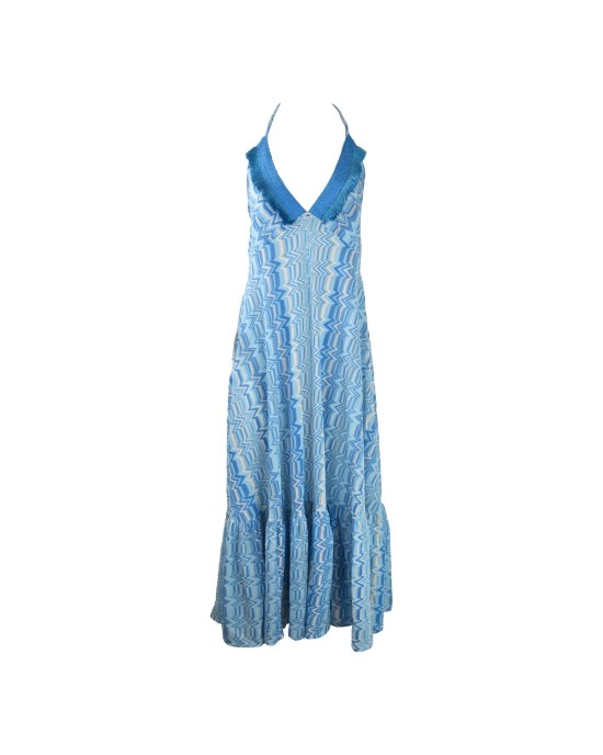 Pho Wave Plunge Neck Sun Turquoise Maxi Φόρεμα