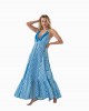 Pho Wave Plunge Neck Sun Turquoise Maxi Φόρεμα