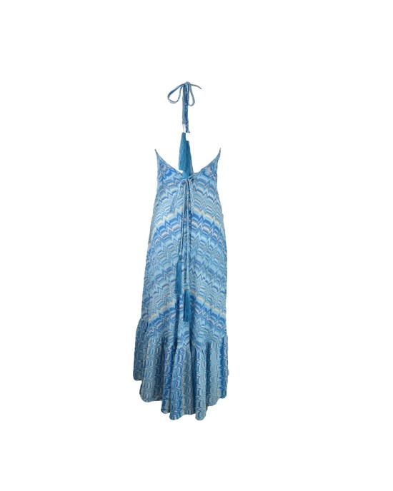 Pho Wave Plunge Neck Sun Turquoise Maxi Φόρεμα