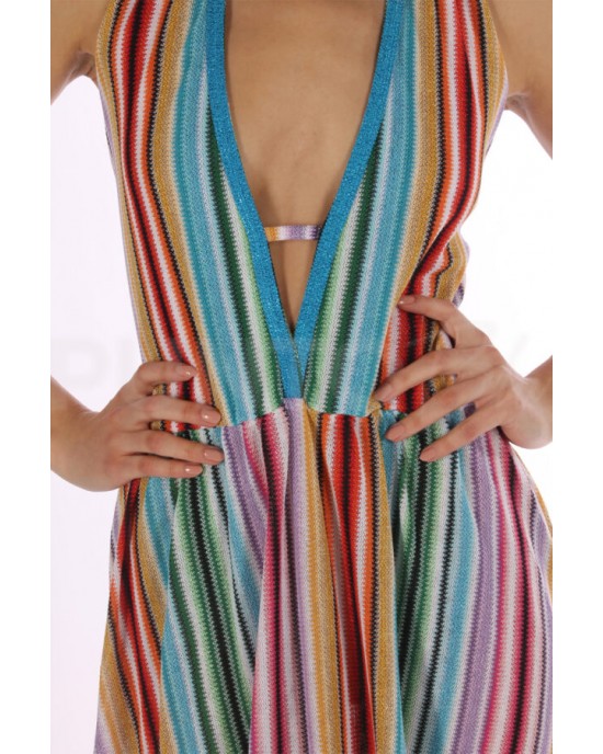 Pho Multicolor Long Hat Neck Stripes Φόρεμα