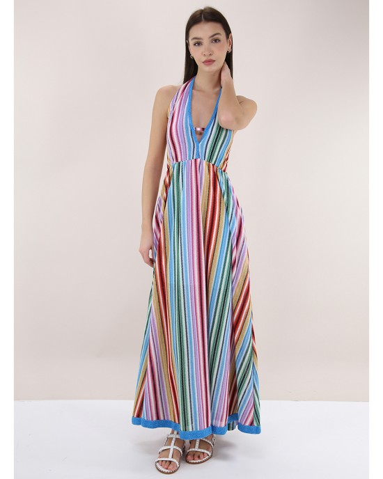 Pho Multicolor Long Hat Neck Stripes Φόρεμα