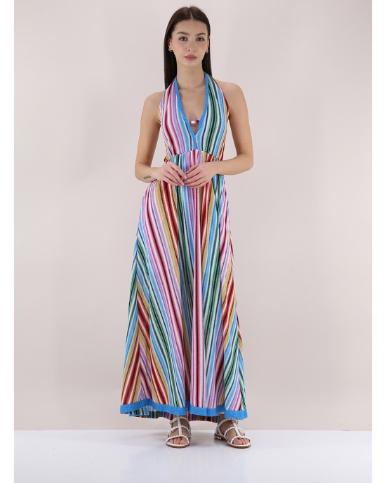 Pho Multicolor Long Hat Neck Stripes Φόρεμα