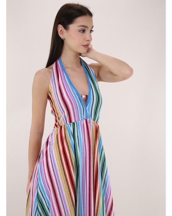 Pho Multicolor Long Hat Neck Stripes Φόρεμα