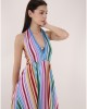 Pho Multicolor Long Hat Neck Stripes Φόρεμα