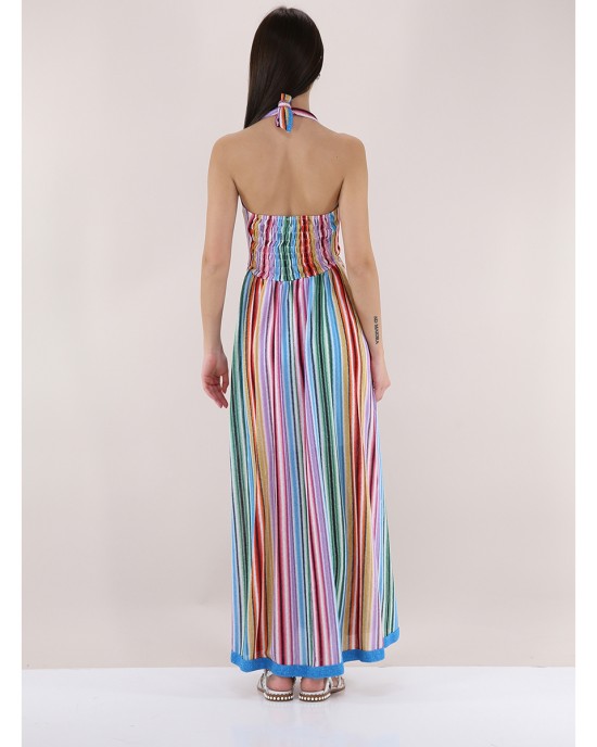 Pho Multicolor Long Hat Neck Stripes Φόρεμα