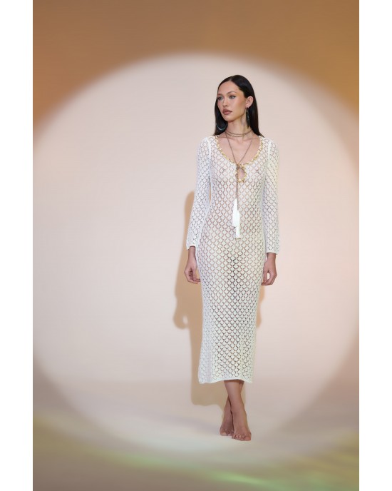 Pho Firenze Openwork Fabric White Long Φόρεμα