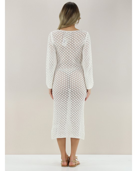 Pho Firenze Openwork Fabric White Long Φόρεμα