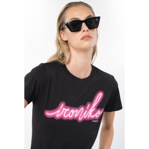 Pinko Bussolotto T-shirt With Stampa Ironiko Black/Fuxia Μπλούζα
