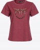 Pinko Quentin T-shirt With Love Birds Embroidery Jersey Bordeaux Μπλούζα