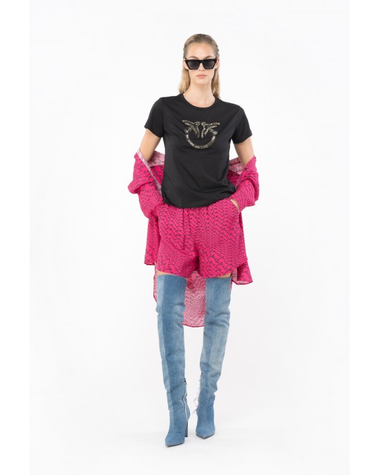 Pinko Quentin T-shirt With Love Birds Embroidery Jersey Black Μπλούζα