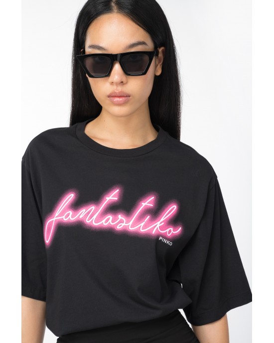 Pinko Scanner T-shirt With Stampa Fantastiko Black/Fuxia Μπλούζα