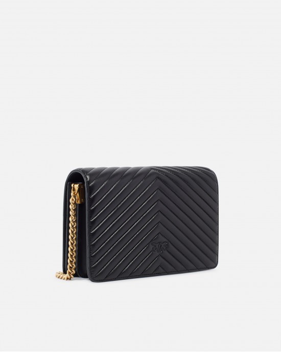 Pinko Love Click Classic Chevron Black Leather Τσάντα