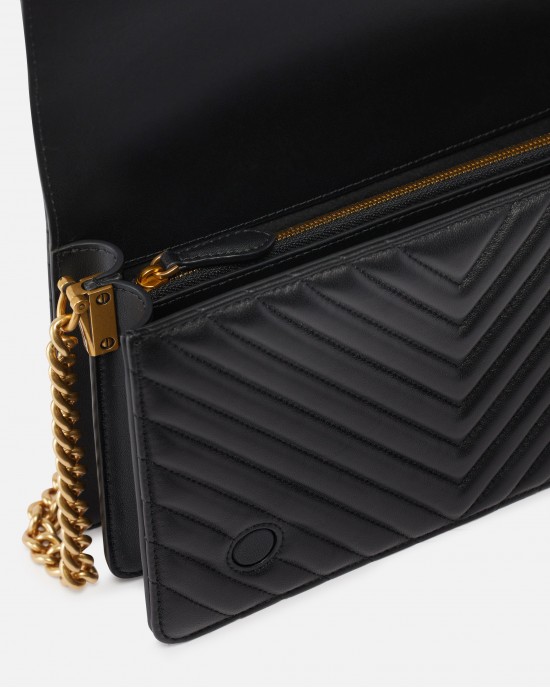 Pinko Love Click Classic Chevron Black Leather Τσάντα