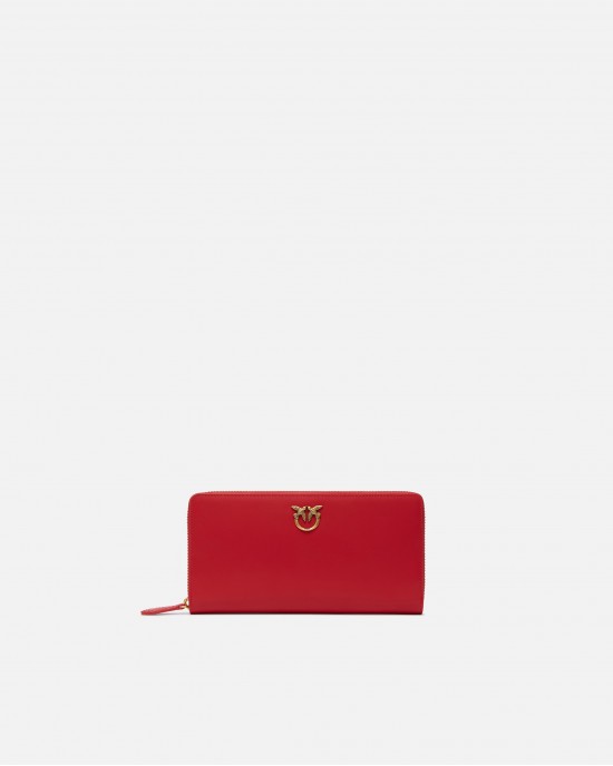 Pinko Ryder Zip-around Leather Red Πορτοφόλι