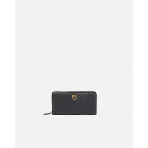 Pinko Ryder Zip-around Chevron Black Leather Πορτοφόλι