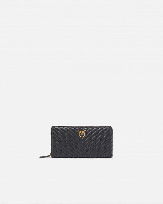 Pinko Ryder Zip-around Chevron Black Πορτοφόλι