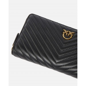 Pinko Ryder Zip-around Chevron Black Leather Πορτοφόλι