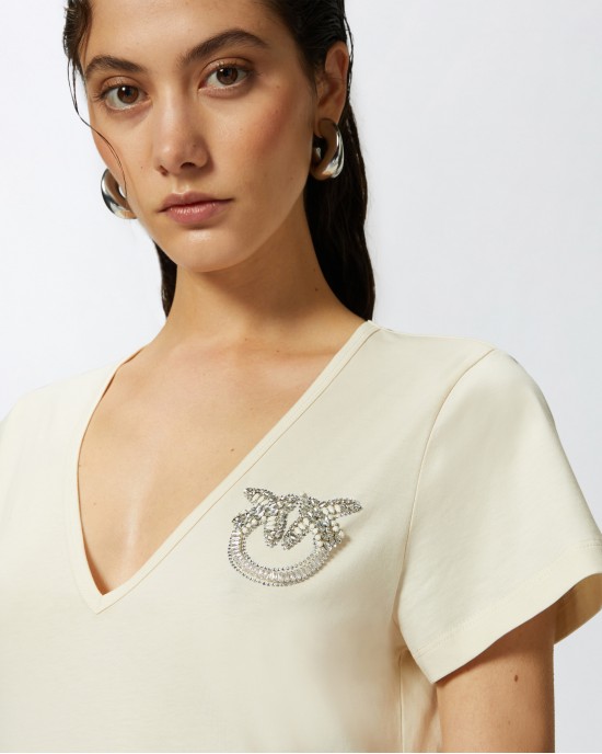 Pinko Turbato T-Shirt V-Neck White Μπλούζα