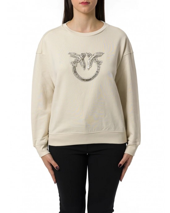 Pinko Nelly Crew Neck With Love Birds Jewel Embroidery White Μπλούζα