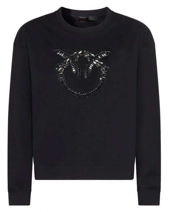 Pinko Nelly Crew Neck With Love Birds Jewel Embroidery Black Μπλούζα