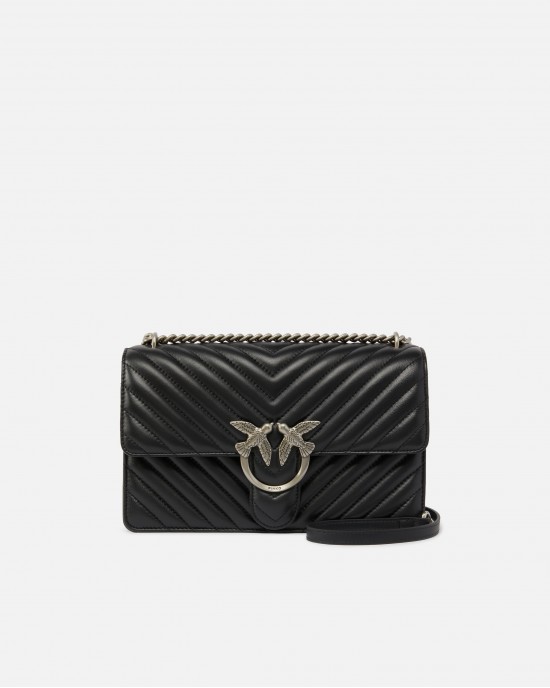 Pinko Love One Classic Chevron Black Leather Τσάντα