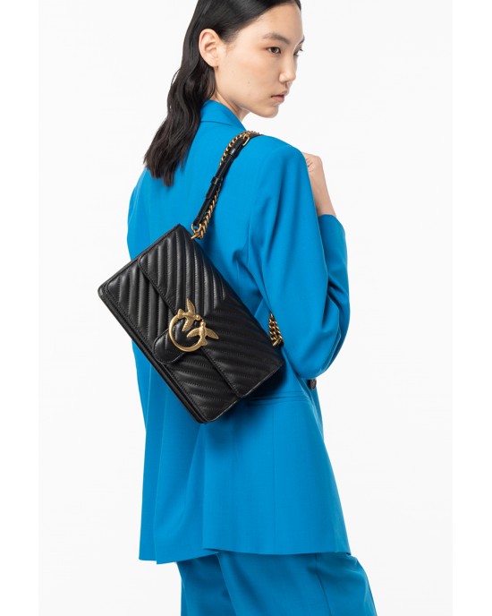 Pinko Love One Classic Chevron Black Leather Τσάντα