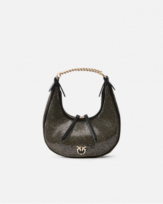 Pinko Brioche Hobo Mini Fully Rhinestoned Black Τσάντα