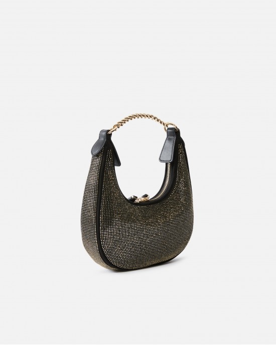 Pinko Brioche Hobo Mini Fully Rhinestoned Black Τσάντα