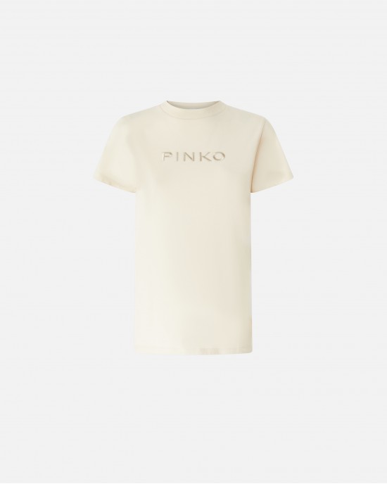 Pinko Start T-Shirt Embroidered Logo Effect White Μπλούζα