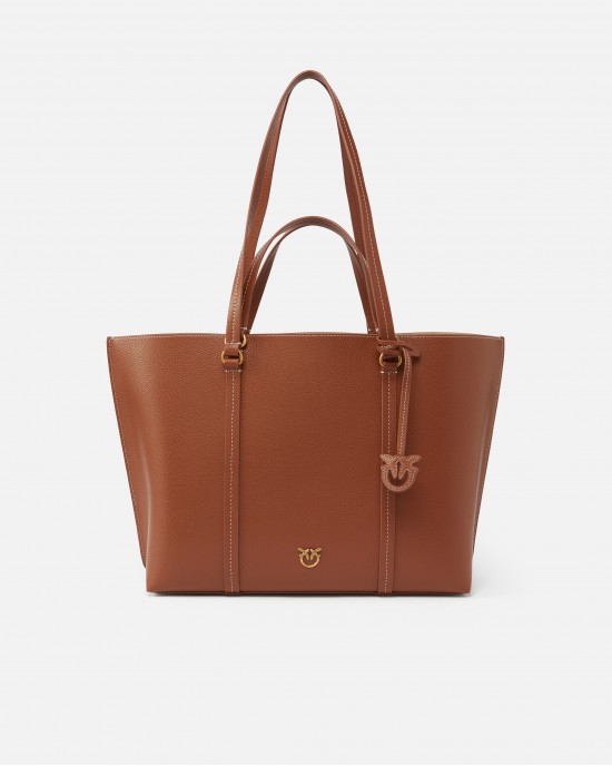 Pinko Carrie Big Tumbled Shopper Brown Leather Τσάντα