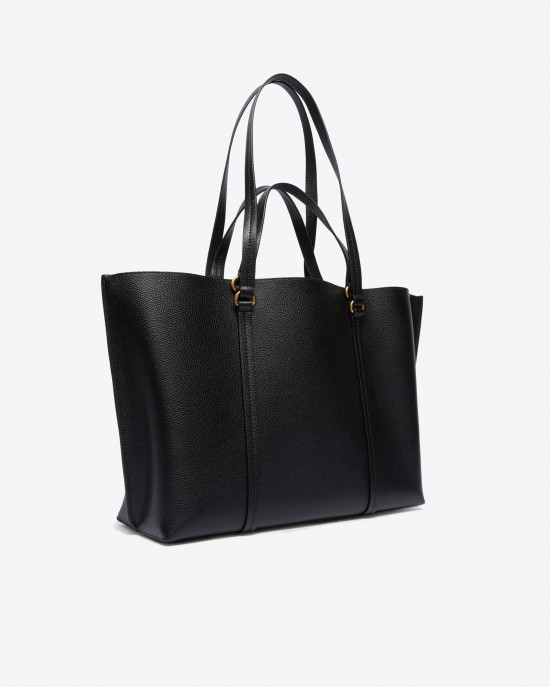 Pinko Carrie Big Tumbled Shopper Black Leather Τσάντα