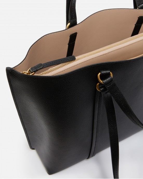 Pinko Carrie Big Tumbled Shopper Black Leather Τσάντα