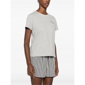 Pinko Nambrone T-shirt Crystal-Embroidered Logo Grey Μπλούζα
