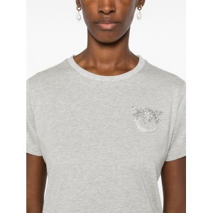 Pinko Nambrone T-shirt Crystal-Embroidered Logo Grey Μπλούζα