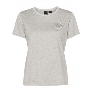 Pinko Nambrone T-shirt Crystal-Embroidered Logo Grey Μπλούζα