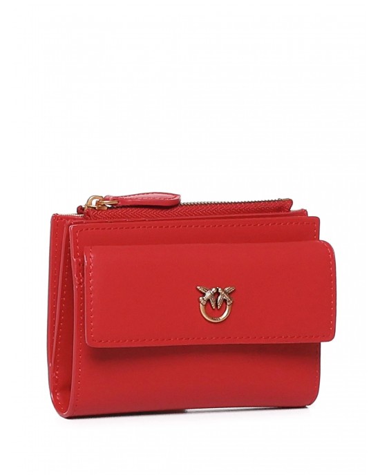 Pinko Compact Small Red Leather Πορτοφόλι