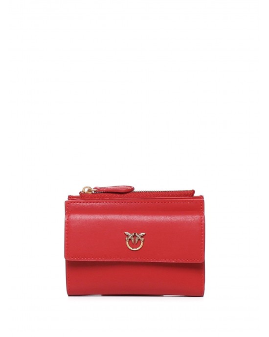 Pinko Compact Small Red Leather Πορτοφόλι