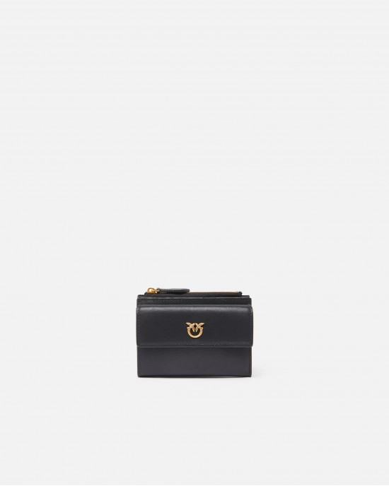 Pinko Compact Small Black Leather Πορτοφόλι