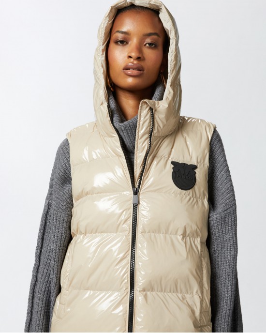 Pinko Graffetta Padded Puffer Gilet With Hood Beige Μπουφάν