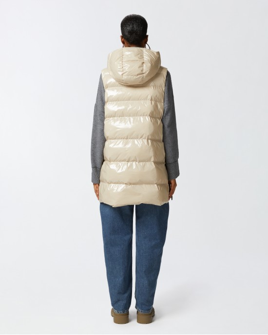 Pinko Graffetta Padded Puffer Gilet With Hood Beige Μπουφάν