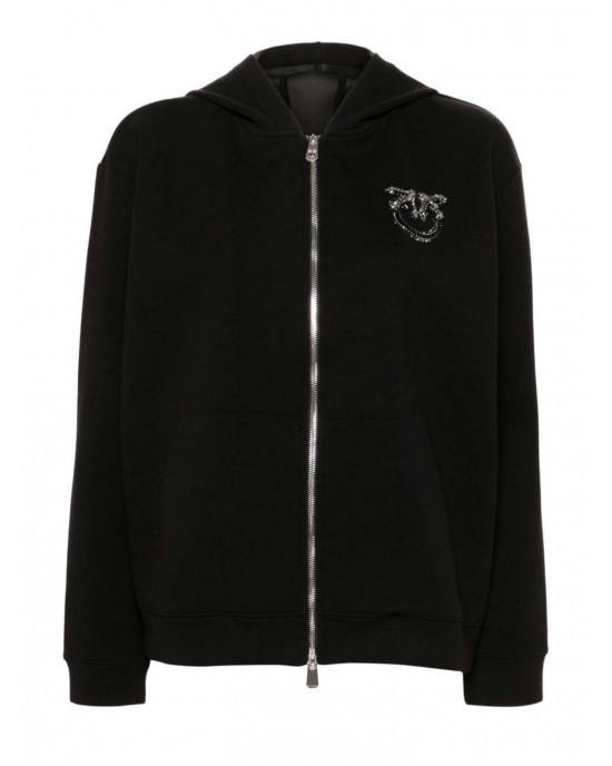 Pinko Gesso Zip-up Love Birds Logo Embroidery Crystals Black Ζακέτα