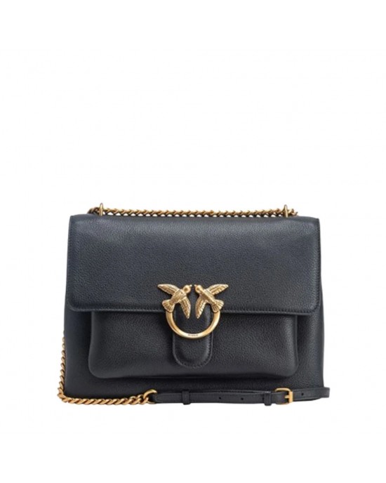 Pinko Love One Soft Big Black Leather Τσάντα