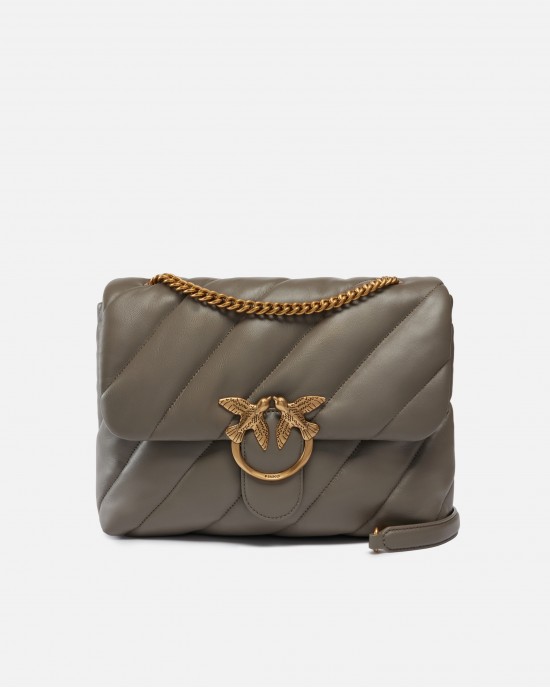 Pinko Puff Big Maxi Quilt Grigio Leather Τσάντα Pinko Puff Big Maxi Quilt Grigio Leather Τσάντα