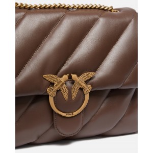 Pinko Puff Big Maxi Quilt Brown Leather Τσάντα