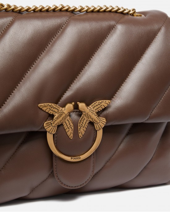 Pinko Puff Big Maxi Quilt Brown Leather Τσάντα